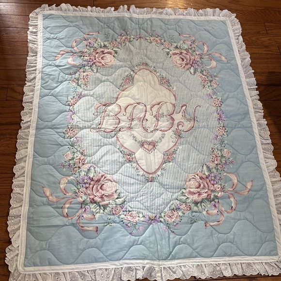 Daisy Kingdom Other - Vtg Daisy Kingdom Crib Blanket Panel Cotton  Victorian Dream BABY Cottagecore